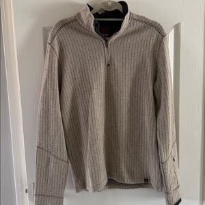 PRANA‎ Breathe Mens M Wool Blend Sweater 1/4 Zip Ribbed Knit Tan Outdoors
